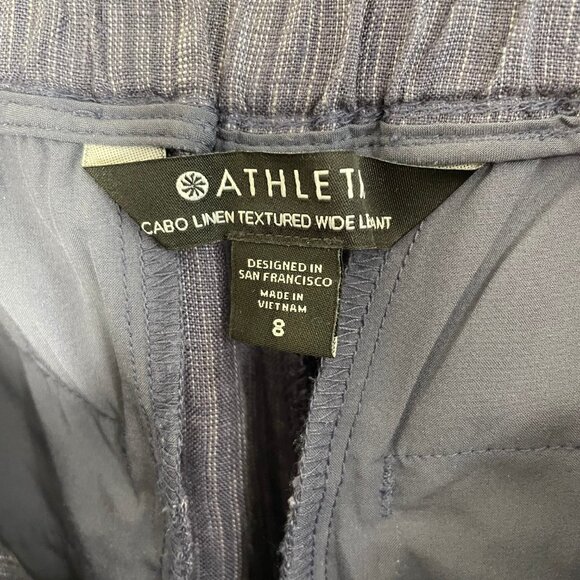 Athleta Womens Cabo Linen Textured Wide Leg Pants Blue Loose Fit Pockets Size 8 - Picture 6 of 12
